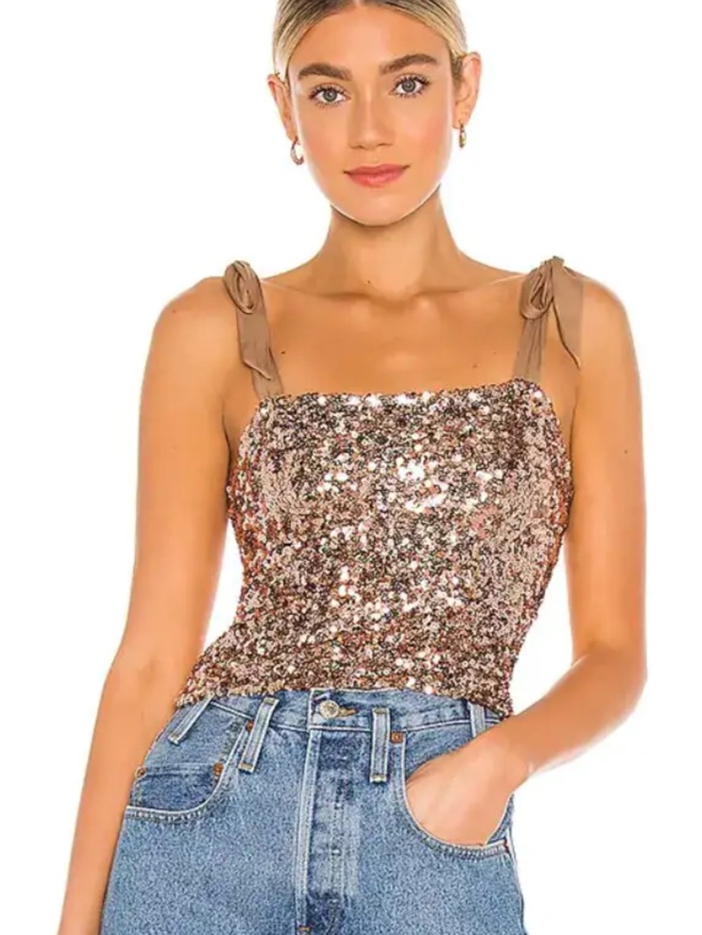 Free People Sequin Tie-Strap Cami in Rose Gold